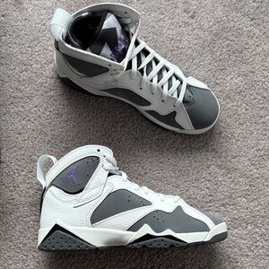 Jordan Retro 7 Basketball Shoes - White/Gray with Purple Accent